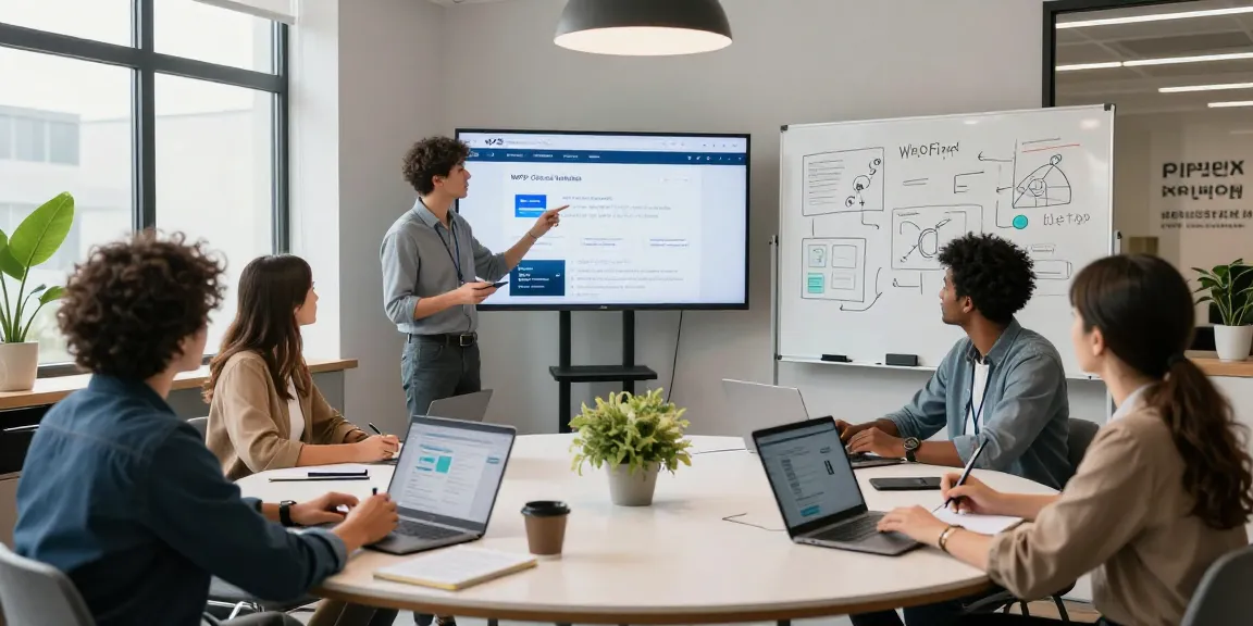 Creative collaboration in a modern office featuring WPS Official Website presentation
