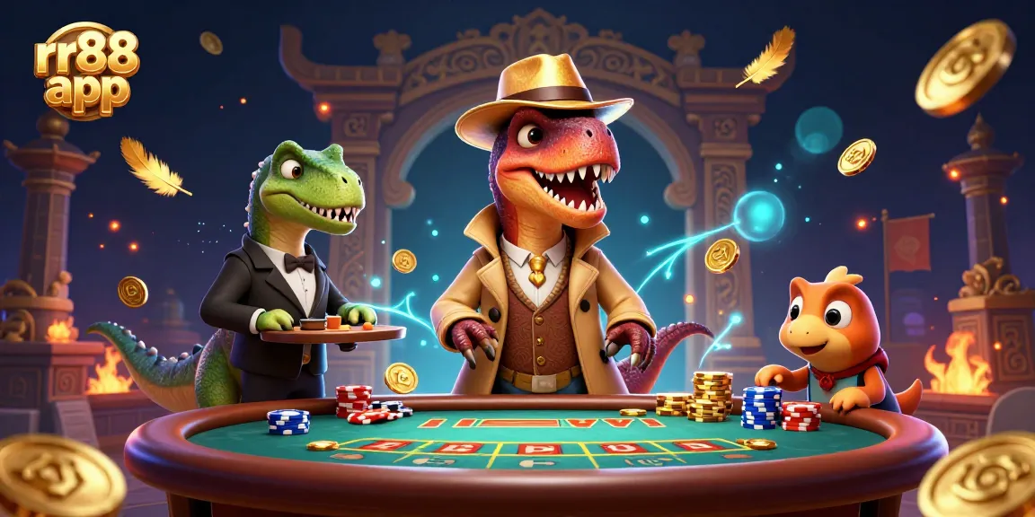 Engage with the rr88 app at a vibrant casino scene showcasing thrilling gambling action.