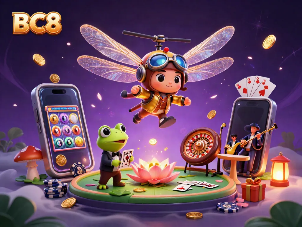 Experience the thrilling diversity of BC8 with vibrant 3D casino characters and dynamic game elements.