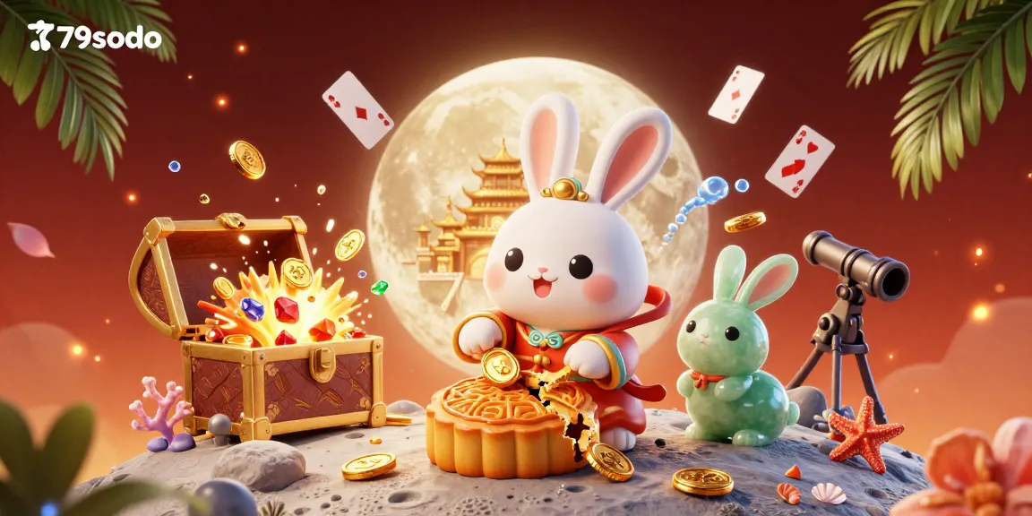 Experience thrilling gameplay at 79sodo with captivating visuals of a moon rabbit revealing poker chips.
