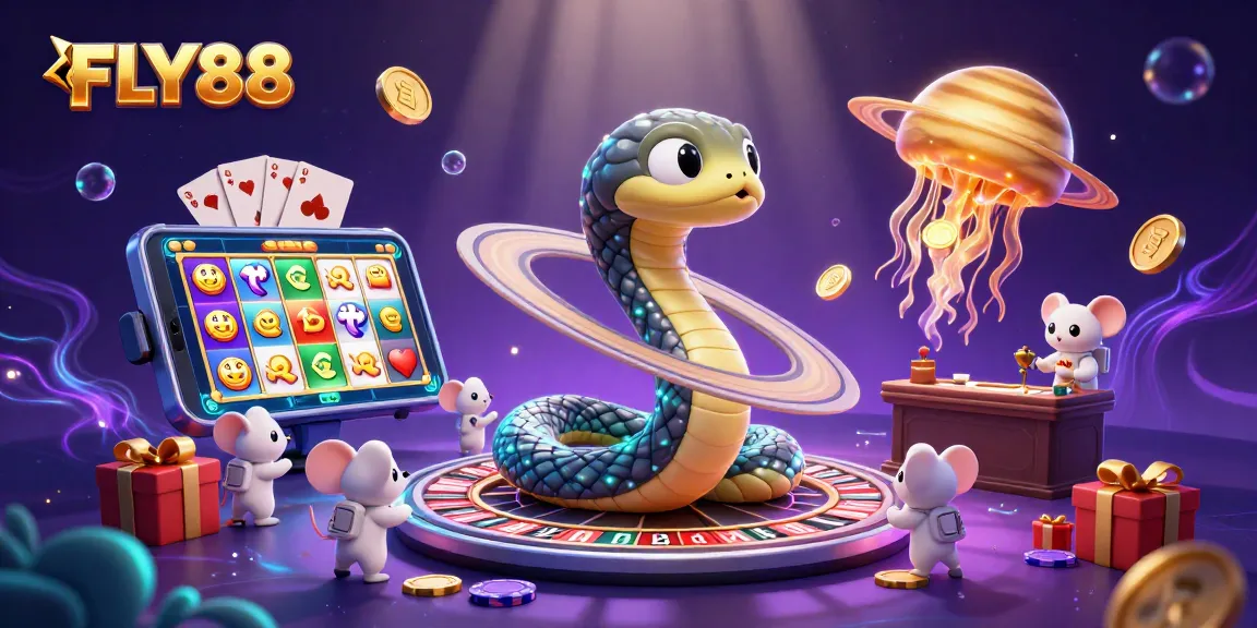 Experience the thrill of winning at FLY88 with 3D cartoon characters betting on a cosmic roulette.