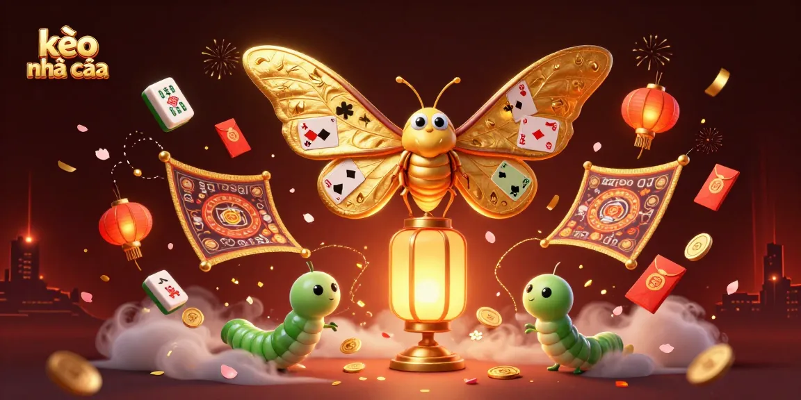 Experience kèo nhà cái vivid scene with golden wings, lanterns, and festive elements.