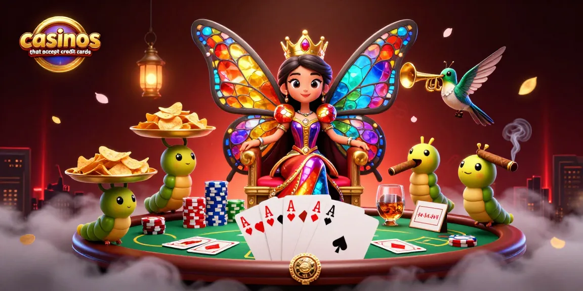 Experience thrilling gameplay at casinos that accept credit cards, with vibrant characters and poker elements showcased.