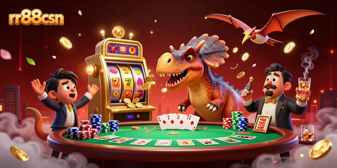 rr88csn captures a pachycephalosaurus winning a jackpot at a casino, surrounded by gaming elements.