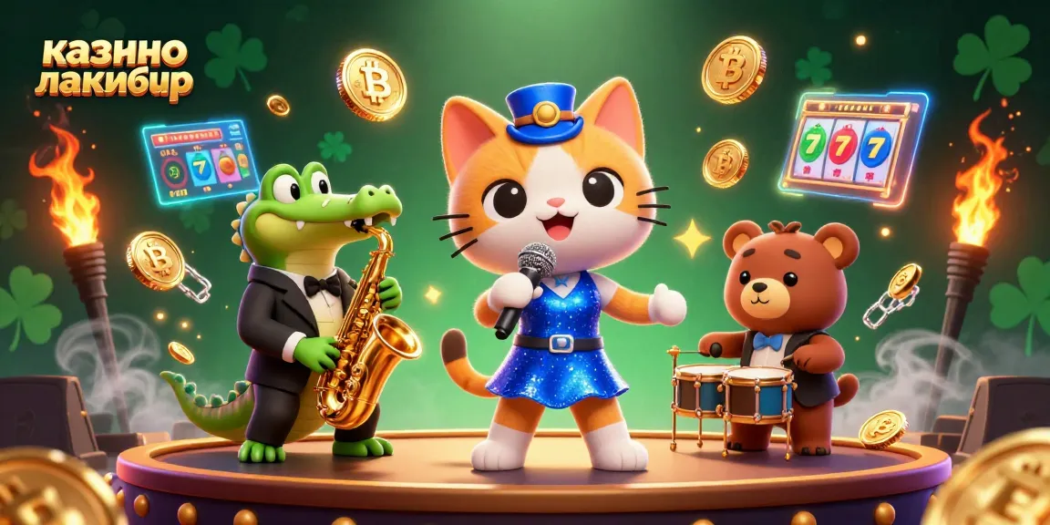 Experience the vibrant world of казино лакибир with a jazz-singer cat and exciting casino elements.